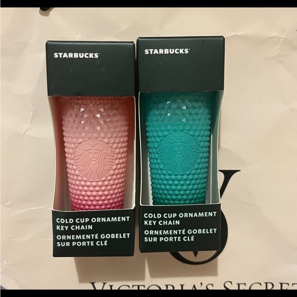 Starbucks Mini Tumbler Ornament Keychain Matte Waxberry Green/Pink Set